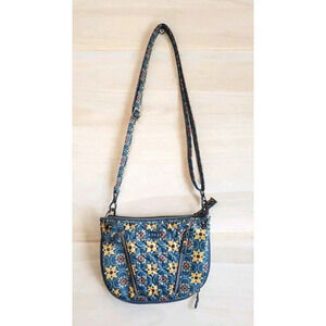 Lug Swivel Rfid Crossbody Bag Blue Floral Quilted  With Wallet